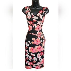 Dana Buchman Ruched Pink and Black Midi Dress
